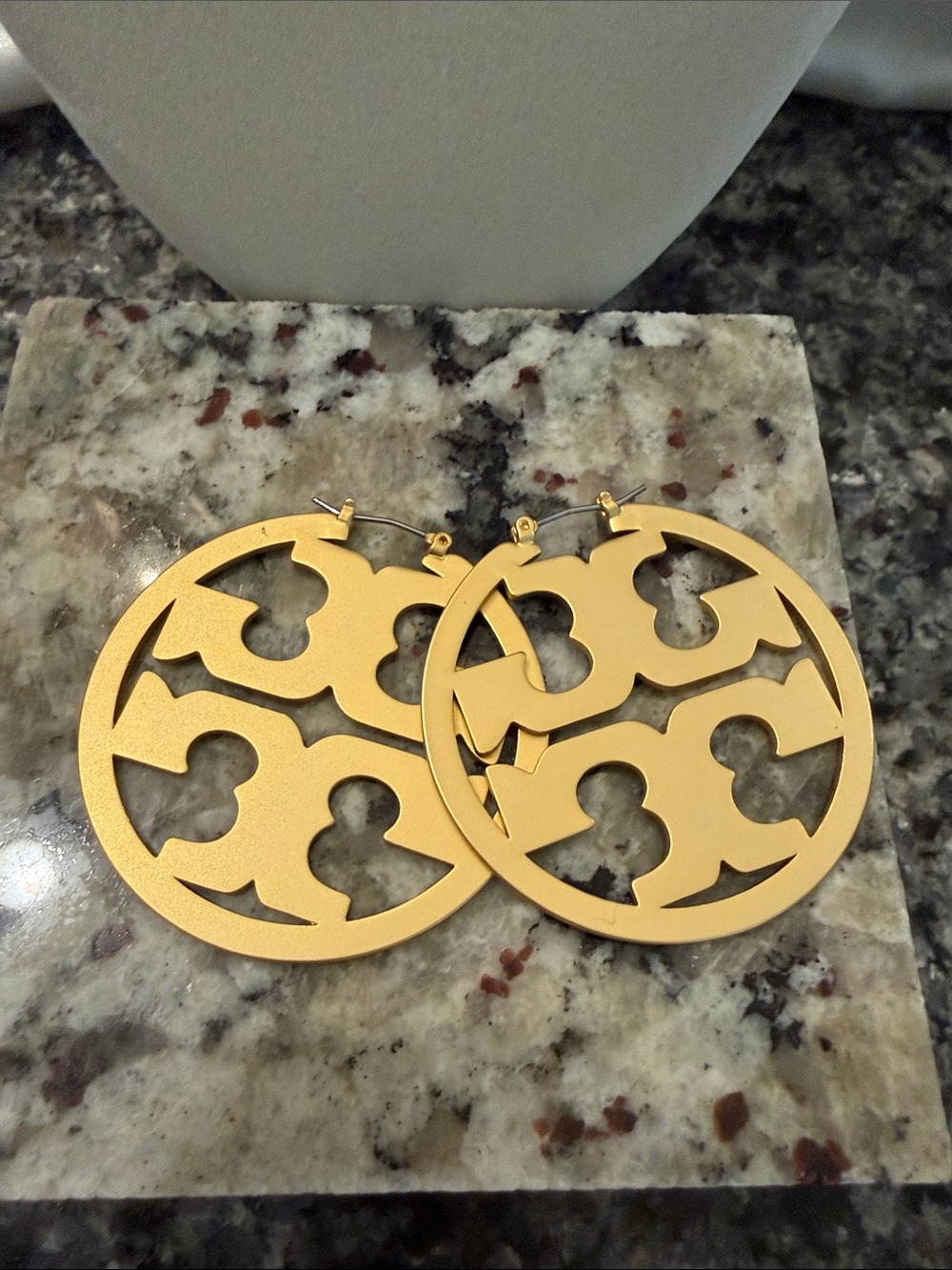 Tory Burch Gold Logo Cutout Hoop Earrings